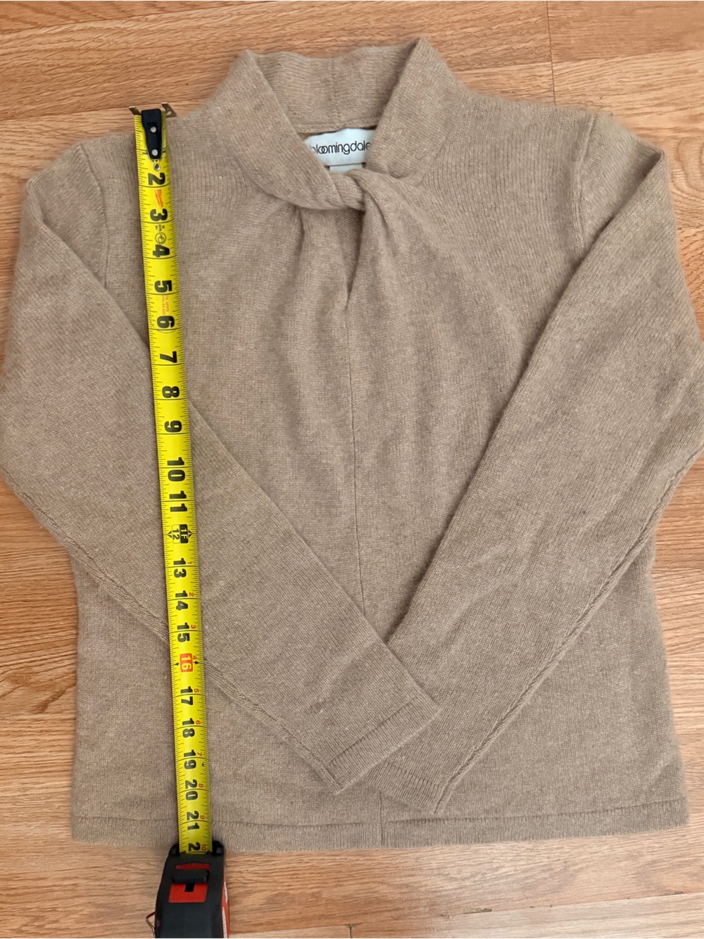 Bloomingdale's Tan Tie-Neck Cashmere-Blend Turtleneck Sweater